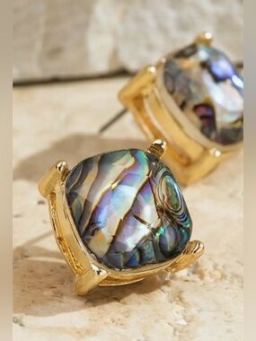 Iridescent Abalone Gold-Frame Stud Earrings